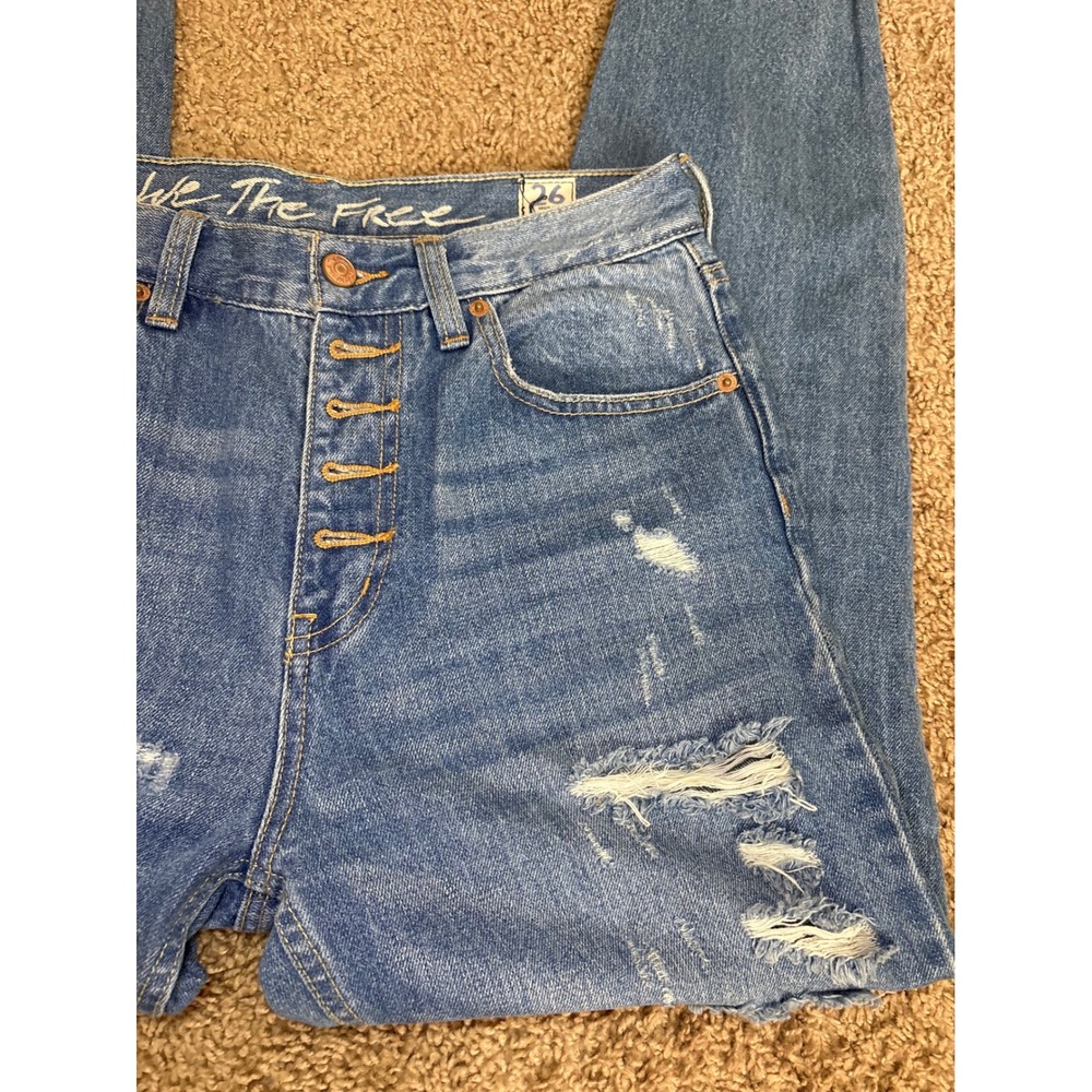 Free People We The Free High Rise Distressed Skinny Jeans Blue Button Fly 26 - Picture 2 of 5